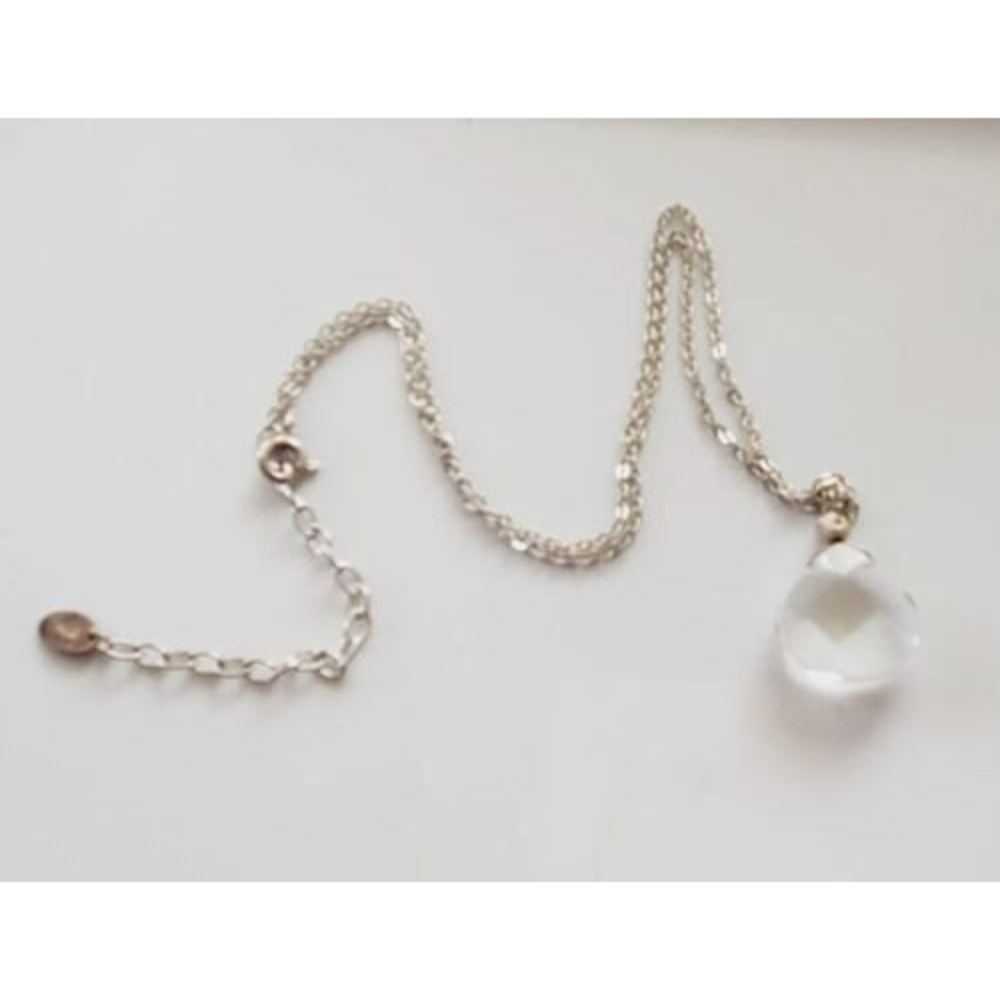 Taolei Signed 925 Sterling Silver Crystal Tear Drop Pendant Delicate Chain